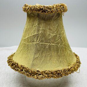 VGUC Vintage Clip-On Lamp Shade, Gold Crinkle Silk, Trim,  5 1/2" T x 6" D, 2of2